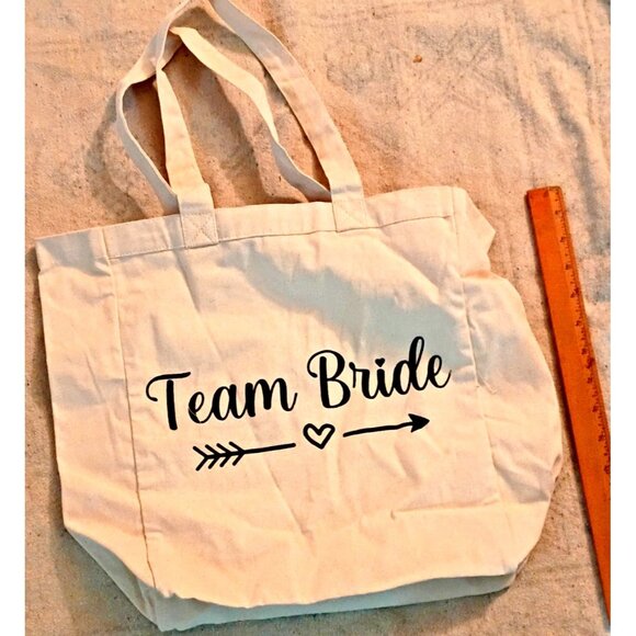 2 bags Team Bride Ivory lightweight Canvas Tote Bag  14 high x16 wide #9646 - Picture 3 of 6